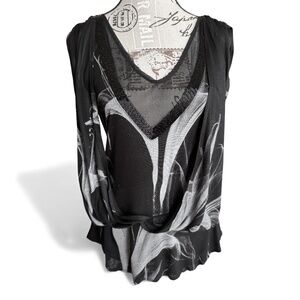 RELIGION London Draped Beaded Graphic Top – Size M